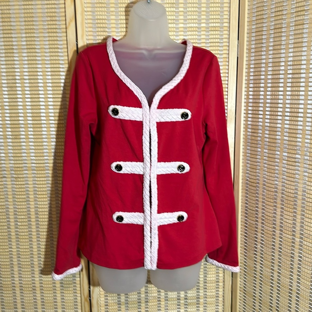 Katherine New York Blazer Jacket Coat Red White Stretch Braided Large